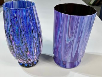 Set Of 2 Hand Painted  Retro Style Vases