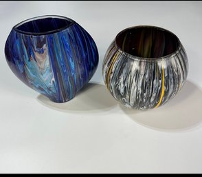 Set Of 2 Hand Painted Abstarct Vases