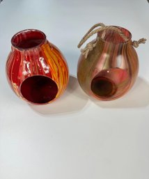 Set Of 2 Painted 70s Style Lanterns