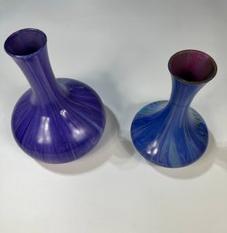 Set Of 2 Hand Painted Long Neck Vases