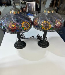 Set Of 2 Vintage Tiffany Style Lamps