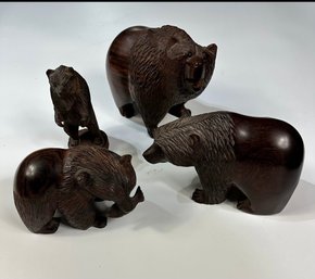 4 Hand Carved Wood Bear Statues