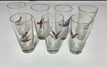 7 Painted Gold Rimmed Fowl Glasses