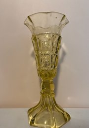 Yellow Pressed Three Printic Block Pattern Glass Vase