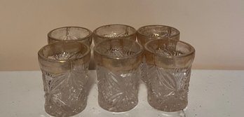 6 Crystal And Gold Rimmed Shot Glasses