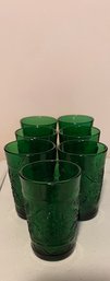 Set Of 7 Vintage Green Juice Glasses
