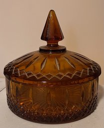 Indiana Amber Glass Candy Dish With Lid