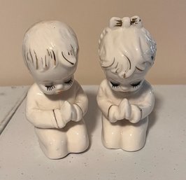 Vintage Japan 1960s Praying Boy And Girl Ceramic Salt And Pepper Shakers