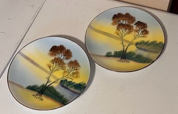 Pair Of Painted Decorative Plates Made In Japan