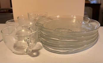 Vintage Federal Glass Hospitality Crystal Snack Set 4 Trays And Cups