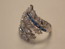 Sterling Silver Blue & Clear Stone/Crystal Ring - Size 9