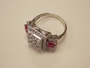 Sterling Silver Pink & Clear Stone/Crystal Ring - Size 10.5