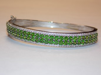 Sterling Silver Bracelet - Green & Clear Stones / Crystals