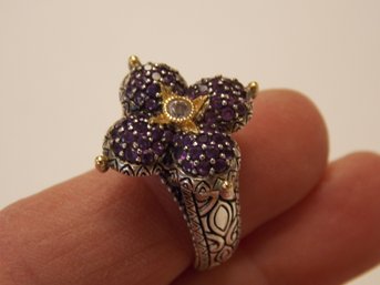 Barbara Bixby 18k Gold, Sterling Silver Gemstone Flower Ring