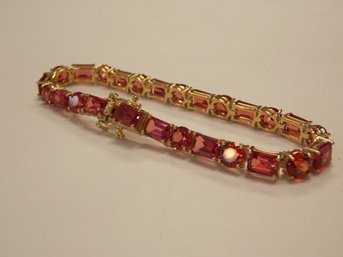 Sterling Silver, Red Crystal Gold Vermeil Bracelet