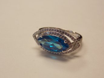 Blue Crystal Sterling Silver Eye Ring