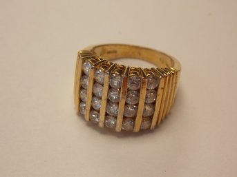 Sterling Silver Vermeil & Crystal Ring - Size 8
