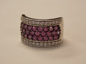Sterling Silver Ring - Magenta & Clear Stone / Clear Ring - Size 8