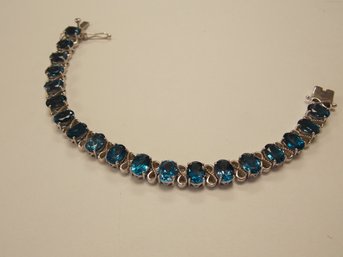 Sterling Silver Blue & Clear Crystal Bracelet - 7.5' Long