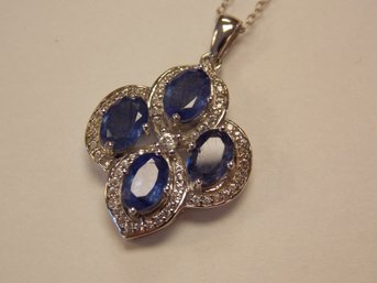 Sterling Silver W/ Blue & Clear Stones/Crystal Necklace