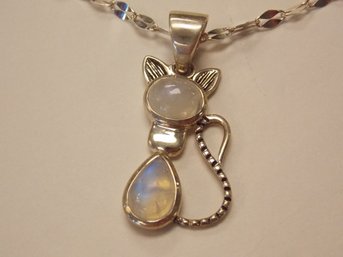 Moonstone Sterling Silver Cat Necklace