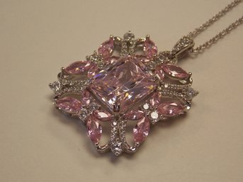 Sterling Silver Pink & Clear Crystal Necklace