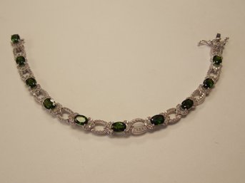 Sterling Silver Green & Clear Crystal Bracelet