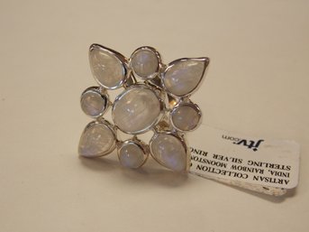 Moonstone Sterling Silver Flower Ring - Size 8