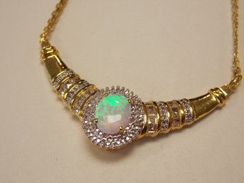 Opal & Crystal Sterling Silver Necklace