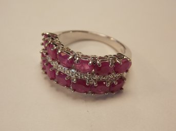 Sterling Silver Pink & Clear Stone/Crystal Ring - Size 7