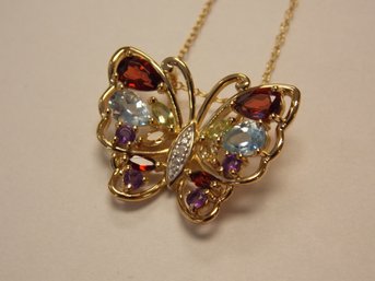 Multi-Gemstone Sterling Silver Butterfly Necklace