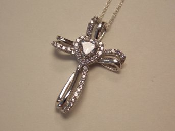 Sterling Silver Cross W/ Heart Necklace