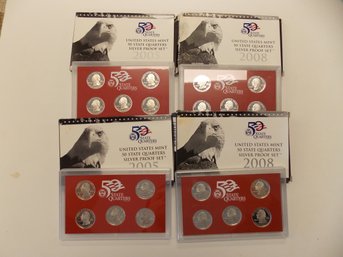 4x SILVER Quarter US Mint Sets - Years 2005 & 2008