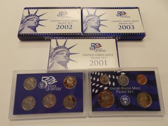 3x US Mint Coin Sets - 2001, 2002 & 2003