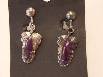 Native American Signed Sterling & Purpkle Turquoise Earrings