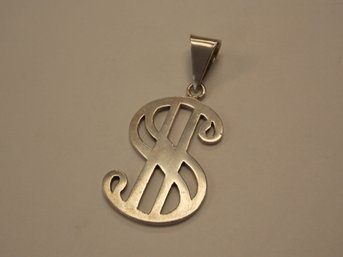 Vtg. Sterling Silver Dollar Sign Necklace Pendant