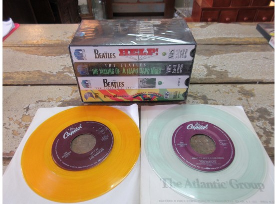 Beatles Lot - Colored 45rpm Records & Sealed VHS