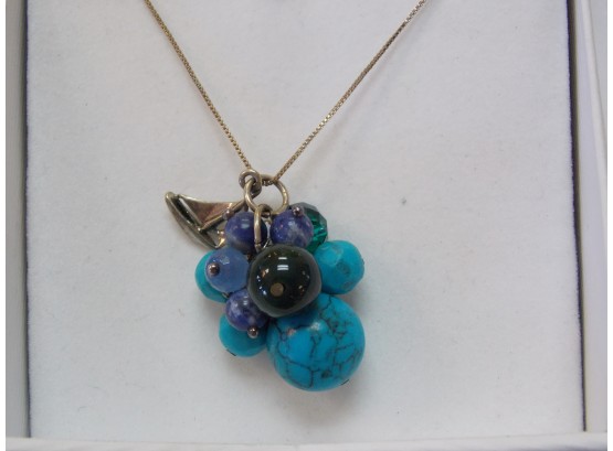 Turquoise Cluster Sterling Silver Necklace