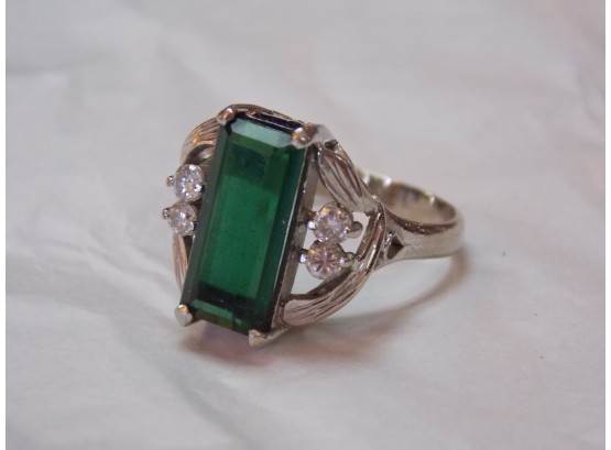 18k White Gold Tourmaline & Diamond ANTIQUE Ring - SHIPPING AVAILABLE