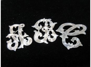 Lot Of 3 - Sterling Silver Letter Pins - SHIPPING AVAILABLE