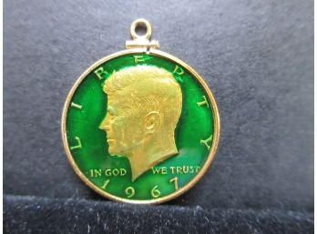 1967 Painted Kennedy Half Dollar Pendant - SHIPPING AVAILABLE