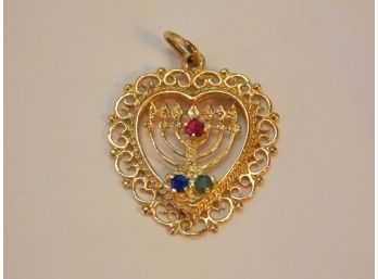 14k Gold Menorah Necklace Pendant - SHIPPING AVAILABLE