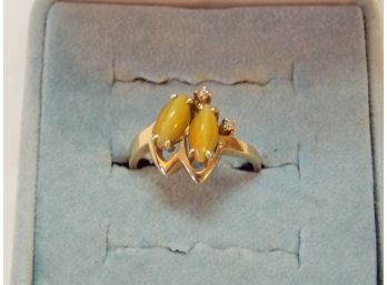 Vintage 10k Gold - Cat's Eye & Diamond Ring - SHIPPING AVAILABLE