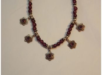 Sterling Silver & Garnet Flower Necklace - SHIPPING AVAILABLE