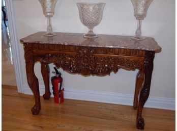 Carved Console Table W/ Marble Top