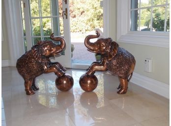 Large Copper Elephant Statues - PAIR