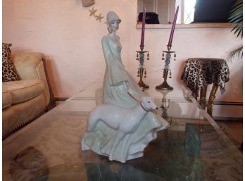 Large Royal Doulton 'Strolling' Woman W/ Greyhouse Statue Figurine