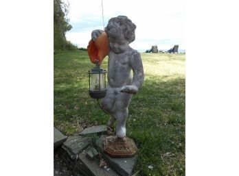 Antique/Vintage Cement Cherub Statue W/ Lantern