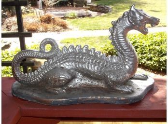 Signed Cement Dragon Statue