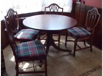 Vtg Dining Table For 4 W/ Brass Castor Wheels And Claw Feet